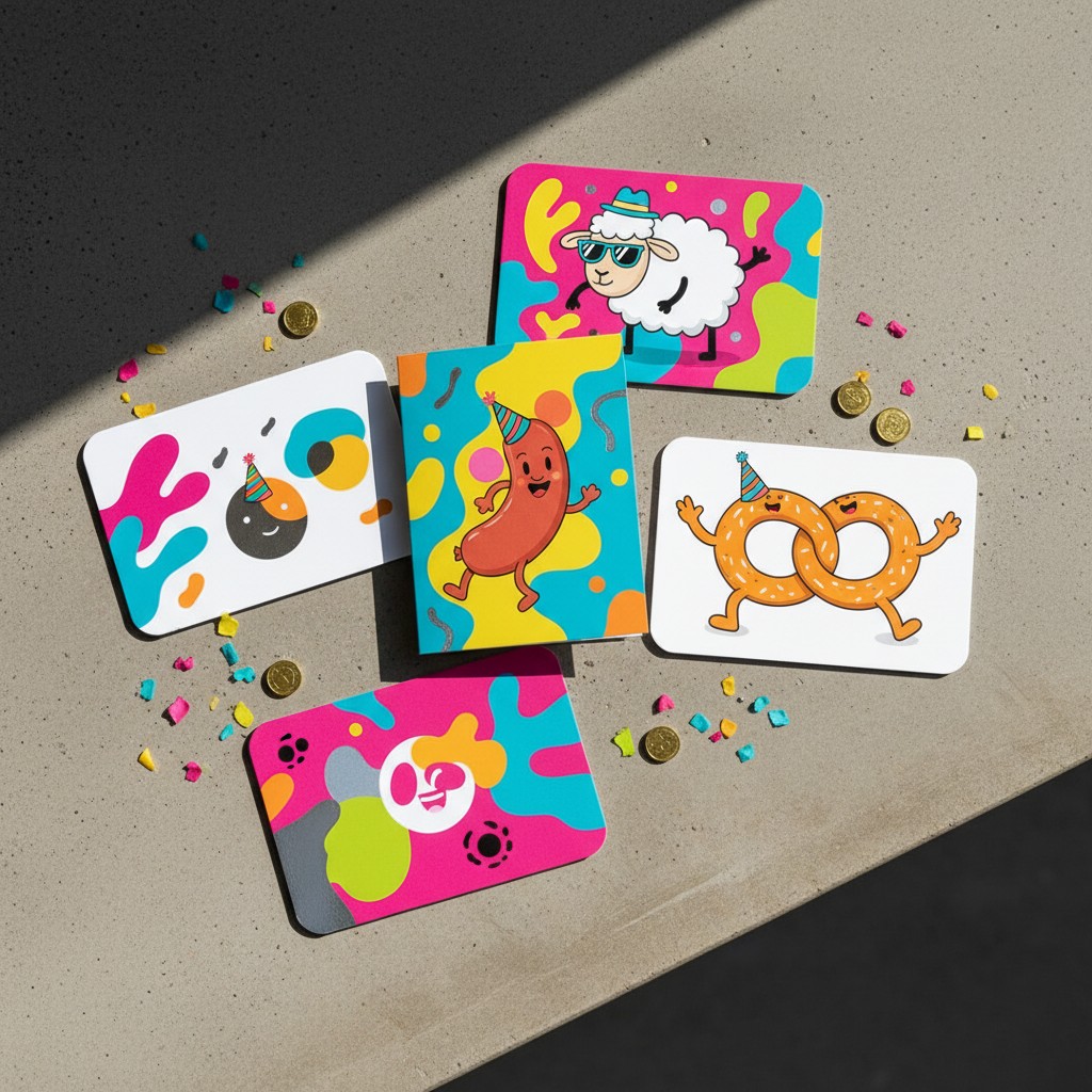 De voorstelling toont een collectie van kleurrijke kartonnen voorwerpen in een hoek onder kaasbrad. Tat dat ik ben het nie...